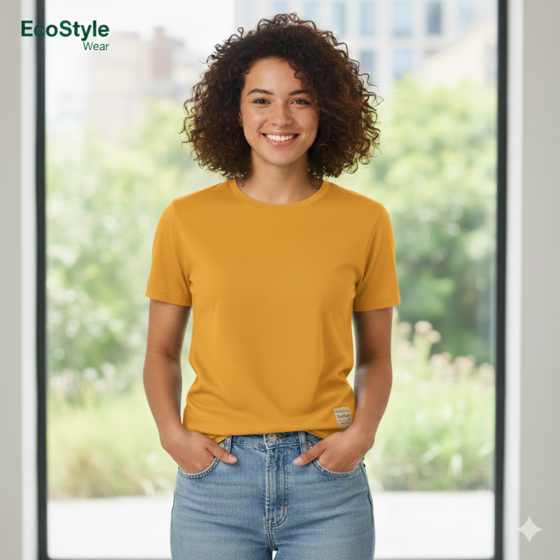 Nachhaltiges gelbes Damen T-shirt von EcoStyle Textiles in hochwertiger Bio-Qualität